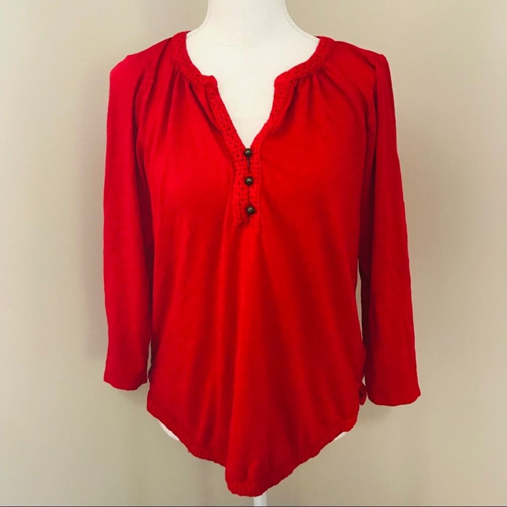 Lucky Brand Red Long Sleeve Button Henley Top